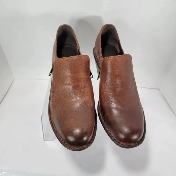 Born Womens 10 Brown Elliot Heeled Zipper Clogs‎ Mules Normcore Academia Casual - Picture 7 of 13